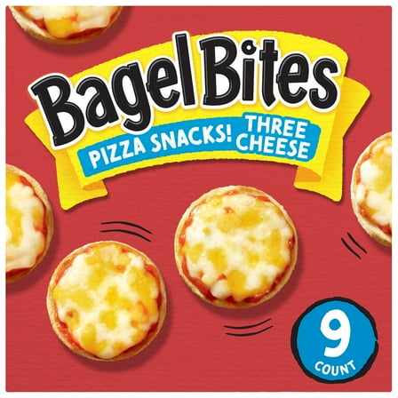Bagel Bites Three Cheese Mini Pizza Bagel Frozen Snacks, 9 Ct Box Regular