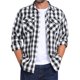 thumbnail image 1 of Camisas de manga larga ajustadas de botones con bolsillo para hombres INSPIRE CHIC en colores contrastantes, XL, negro y blanco, 1 of 7