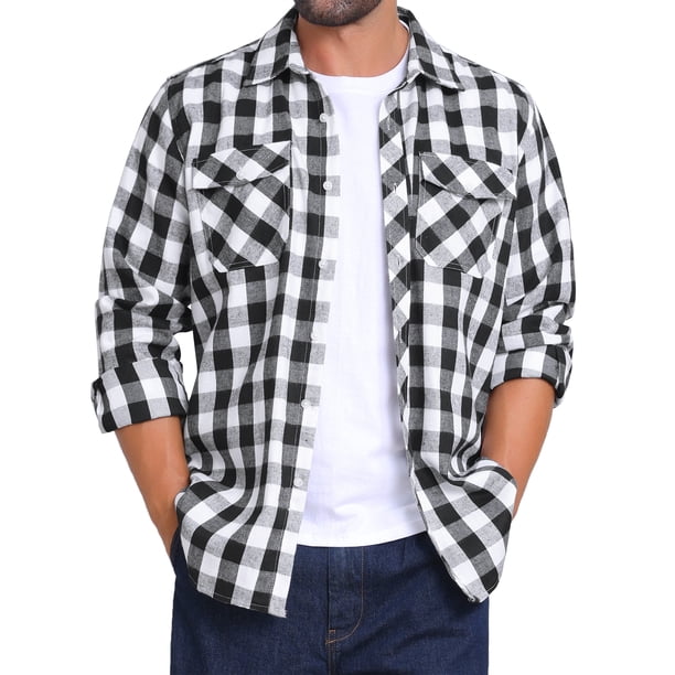 Camisas de manga larga ajustadas de botones con bolsillo para hombres INSPIRE CHIC en colores contrastantes, XL, negro y blanco