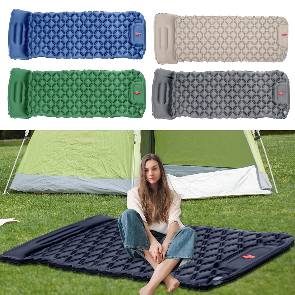 Hiking Sleep Pad with Pillow Outdoor Inflatable Mattress Backpacking Air Mattress Quick Inflation Folding Bed