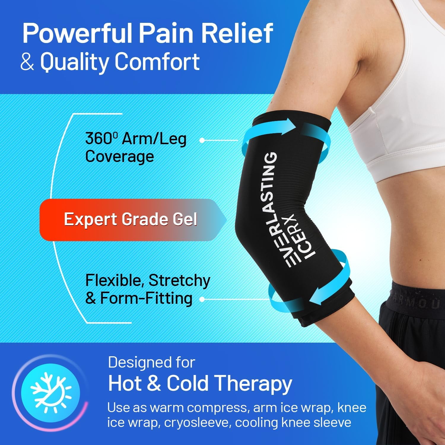 Everlasting Ice RX Reusable Knee Ice Wrap, Hot and Cold Compression Sleeve for Pain Relief, Medium