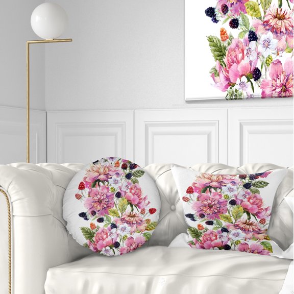 Designart Watercolor Pink Floral Composition - Floral Throw Pillow - 12x20