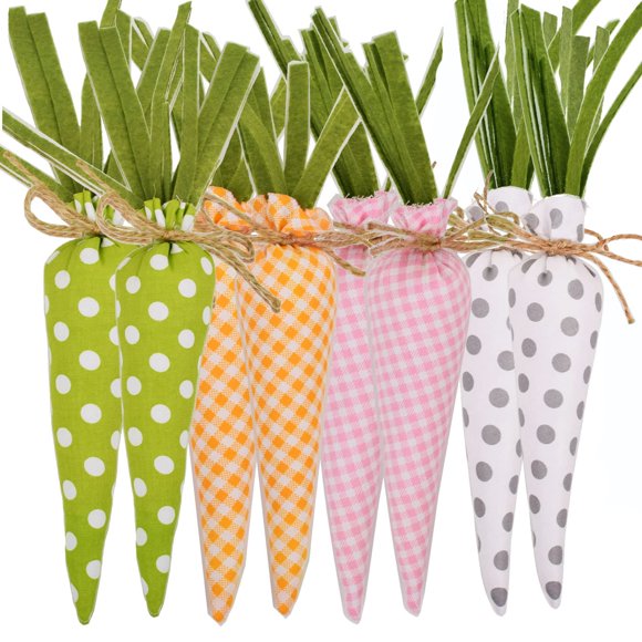 KiaoTime Pack of 8 Easter Carrots Decor, Artificical Fabric Carrots for Bunny Decor, Seasonal Vegetables Fabric Carrot Decor Tiered Tray Bowl Decorations Party Supply Carrots