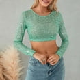 thumbnail image 4 of Aellinatey Women's Sequins Glitter Crop Top Long Sleeve Round Neck Shimmer Party T-Shirt, 4 of 14