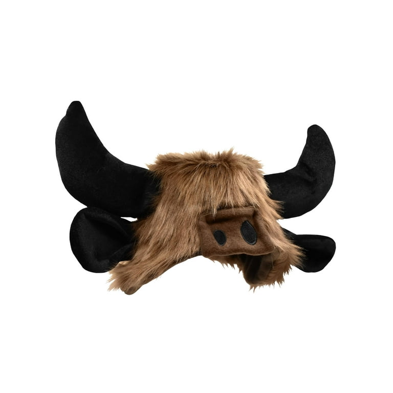 Adult Furry Beast Bison Hat Faux Fur Buffalo Black Bull Horns