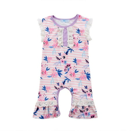 Romper Onesies - Newborn Baby Girl Floral Lace Ruffle Romper Cute Sleeveless Pants Onesies Jumpsuit 0-24M