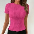 thumbnail image 2 of JUUYY Women's Textured Tops Short Sleeve Blouse Crewneck Shirts Solid Tunic Summer Basic Tees Work Loose Casual Outfits Hot Pink XXL, 2 of 8