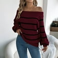 thumbnail image 2 of GBSYEWXS Sweaters For Women Comfortable Casual Pullover Long Sleeve Boat Neck Striped Print Red Sweater, 2 of 6