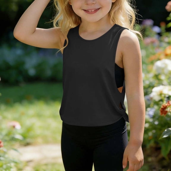 MHOSTAFH Girls Athletic Tank Tops Solid Color Sleeveless Shirts Summer Workout Tennis Yoga Running Tops