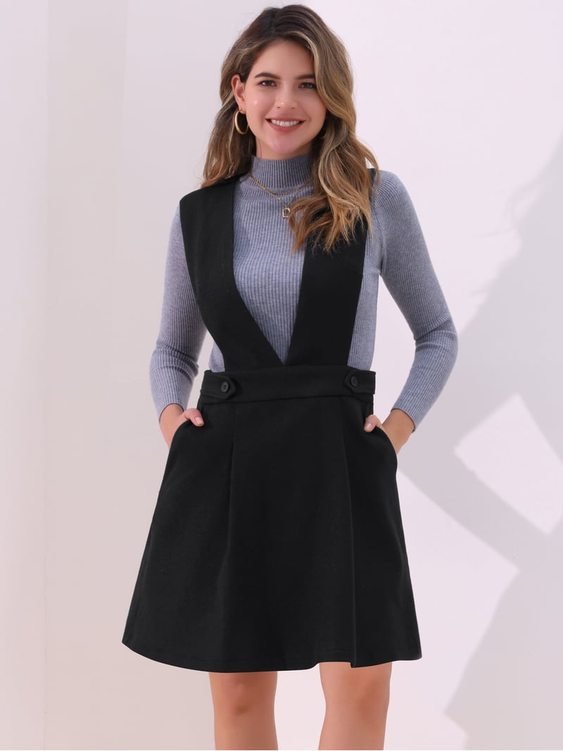 black a line pinafore dress Daring Diva Women's V Neck A Line Above Knee Pinafore Dress M Black, Size: Medium