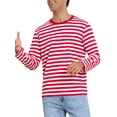 thumbnail image 4 of INSPIRE CHIC Men's T-Shirts Long Sleeve Striped Pattern Crew Neck Regular Fit Pullover T-Shirts S Red White, 4 of 5
