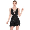 thumbnail image 3 of Sholeno Women Dance Dress Rhinestones Adorned Straps Backless Side Slit Flowy Asymmetrical Hem Dress Black S, 3 of 6