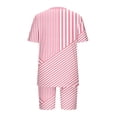 thumbnail image 4 of Gym Sets for Women Plus Size Women’s Striped 2‑piece Casual Set, Oversized V‑neck T-Shirt Tops High‑waist Biker Shorts with Pockets, Loungewear Summer Outfits L, 4 of 5