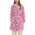 thumbnail image 2 of Women Warm Flannel Robe Short Fuzzy Fleece Cute Printed Winter Robes Teens Soft Loungewear Nightgown with Pockets XL, 2 of 3