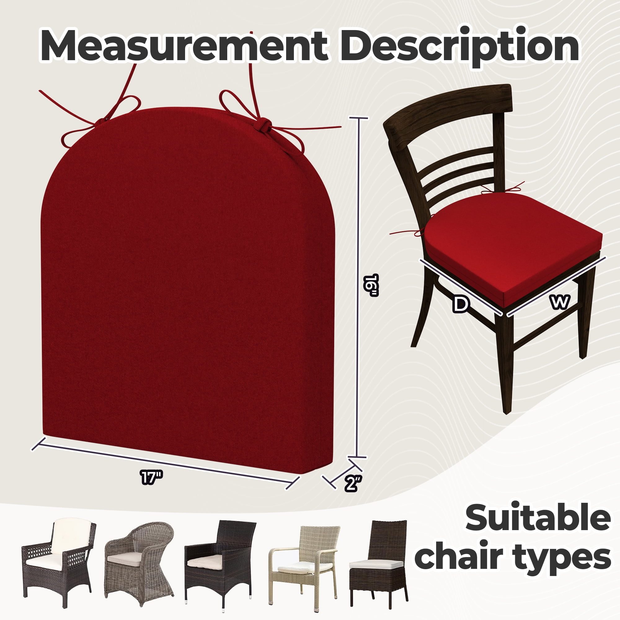 Unikome 4-Pack Outdoor Patio Seat Cushions, Solid Waterproof, Rounded Square, 17 inch x 16 inch, Wine Red