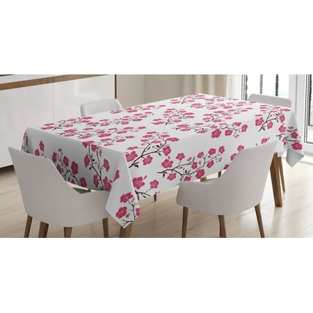 Maroon Monarch Tablecloths - Floral Tablecloth, Twig of Sakura Trees with Bloomed Pink Cherry Blossom Flowers Pattern, Rectangular Table Cover for Dining Room Kitchen, 60 X 90 Inches, Magenta Maroon White, by Ambesonne