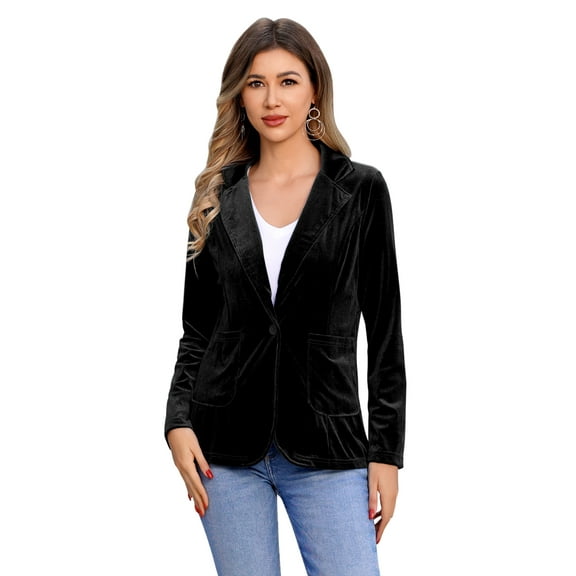 IDOPIP Women's Velvet Blazer Jacket Long Sleeve Open Front Cardigan Coat Business Office Blazer with Pockets