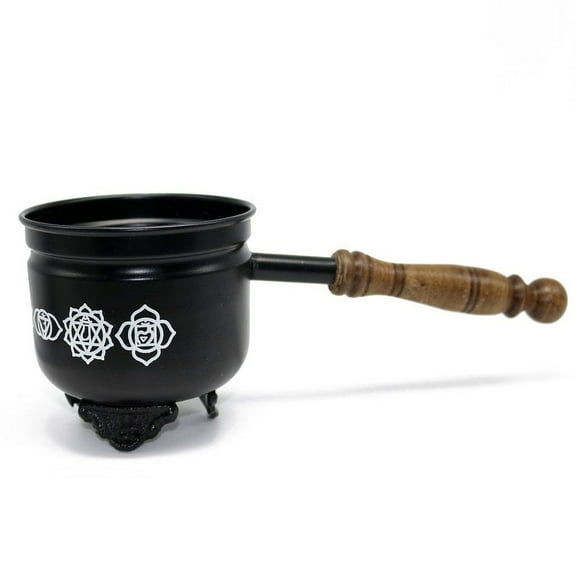 Soul Sticks 7 Chakras Metal Smudge Sage and Incense Burner Pot Cauldron with Wooden Handle For Smudging Cleansing and Blessing