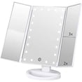 thumbnail image 1 of Flymiro Espejo de maquillaje triple iluminado con aumento de 3x/2x/1x, luz de 21 LED y pantalla táctil, espejo cosmético de viaje para encimera con rotación libre de 180 grados (blanco), 1 of 9