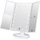 thumbnail image 1 of Flymiro Espejo de maquillaje triple iluminado con aumento de 3x/2x/1x, luz de 21 LED y pantalla táctil, espejo cosmético de viaje para encimera con rotación libre de 180 grados (blanco), 1 of 9