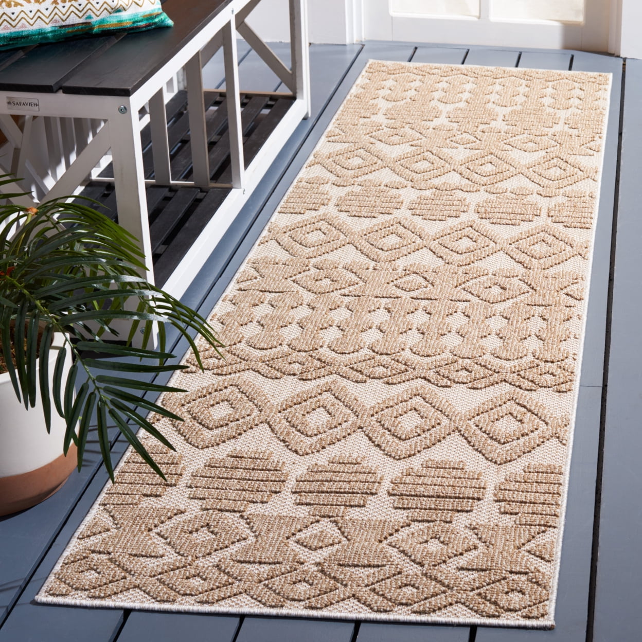 SAFAVIEH Global Anthony Diamond Indoor/Outdoor Area Rug, Beige/Brown, 6'7" x 6'7" Square