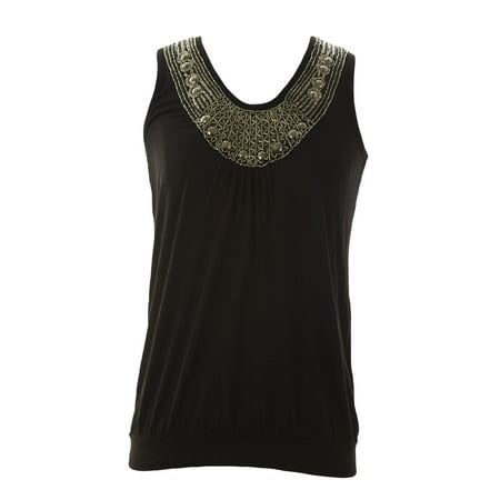 - August Silk Women's Petite Beaded Neck Sleeveless Top