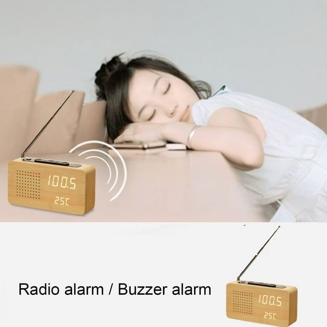 Abody Multifunctional Retro Bedside Wood Alarm Clock High Definition Large Screen Digital Display Clock