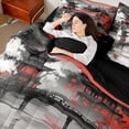 thumbnail image 5 of Manfei Ink Wash Red Sunset Temple Bedding Comforter Set for Girls Women, Chinese Landscape Queen Bedding Sets, Black Red, Black Reversible7 Pieces, 5 of 6