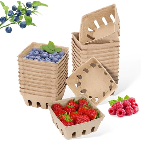 50 Pack Mini Natural Pulp Fiber Berry Basket for Vegetables Strawberry Blueberry Raspberry Egg Small Basket Containers for Farmers Market Produce,Fruit Stand Supplies