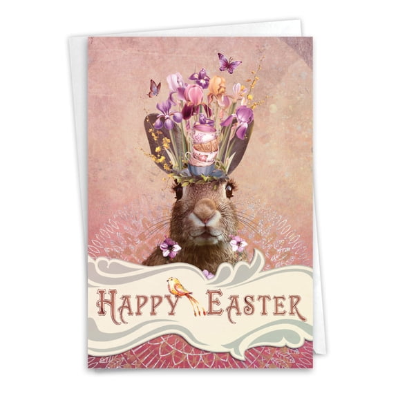 NobleWorks Easter Greeting Card with 5 x 7 Inch Envelope (1 Card) Bunny Headdress C10962EAG
