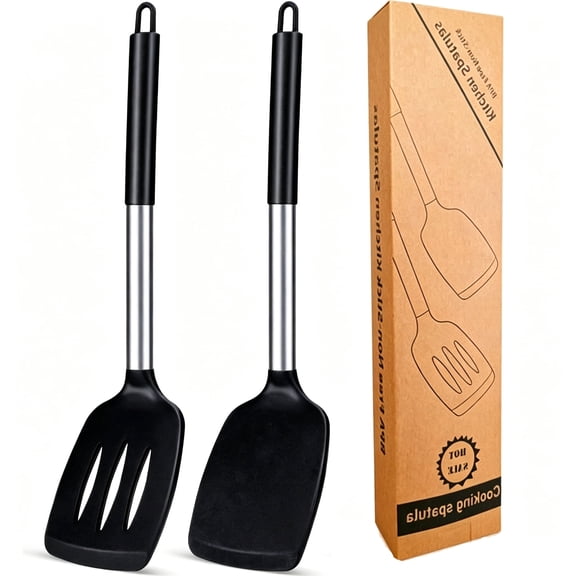 2 Pack Spatulas, Silicone Solid Turner, Non Stick Slotted Kitchen Spatulas, Cooking Spatula Heat Resistant Turner, BPA Free Cooking Utensils for Fish, Eggs, Pancakes