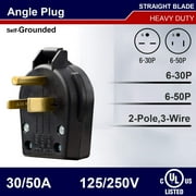 NEMA 6-30P & 6-50P, 30 & 50 Amp, 250 Volt, 3-Prong Grounded Heavy Duty Industrial Grade Right Angle Plug for Compressor, Ranges, Generator, Welders Replacement Plug,UL Listed