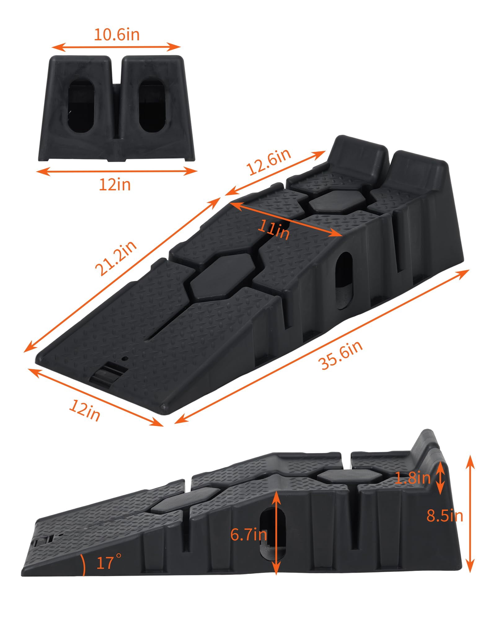 Plastic Car Service Ramps,Portable Low Profile Car Ramps for Maintenance or Oil Changes,5 Ton (12000 LB) Capacity,Lift Height 6.7", Home Garage,Vehicle Auto Garage Repair 2 Pack