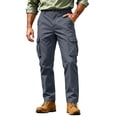 thumbnail image 2 of Mens Cargo Pants Sevevn Button Fly Elastic Side Waist Large Flap Pockets Straight Leg Relaxed Fit Cotton Woven Trousers for Casual Work Daily Wear, 2 of 9