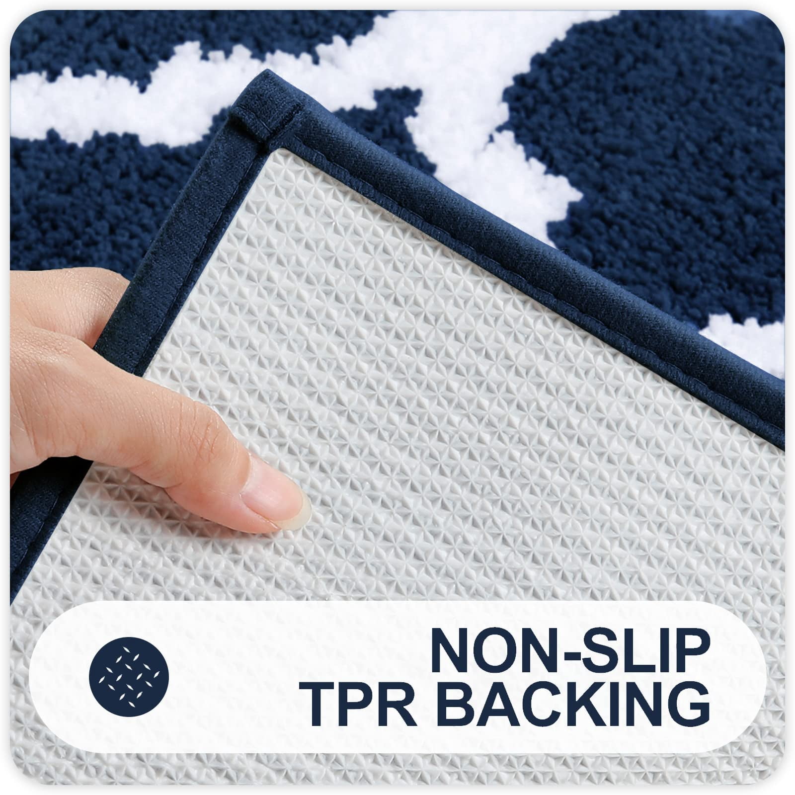 Buganda Microfiber Bathroom Rugs Set 2 Piece,U-Shaped Toilet Rug, Machine Wash Dry, Non-Slip Absorbent Shaggy Bath Mats for Tub, Shower and Bathroom (24"x16"+24"x20", Navy Blue)