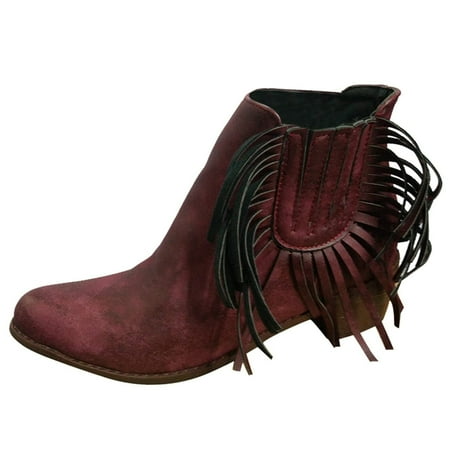 

Ankle Boots for Women Women S Vintage Tassels Up Short Boots Midheel Boots Shoes Cowboy Boots Modern Western Cowboy Distressed Boot