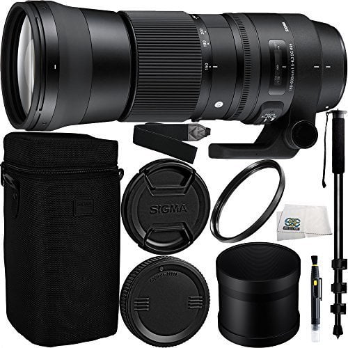 Sigma 150-600mm f/5-6.3 DG OS HSM Contemporary Lens for Canon EF Bundle  Includes Manufacturer Accessories + 72 inch Monopod with Quick Release + UV 