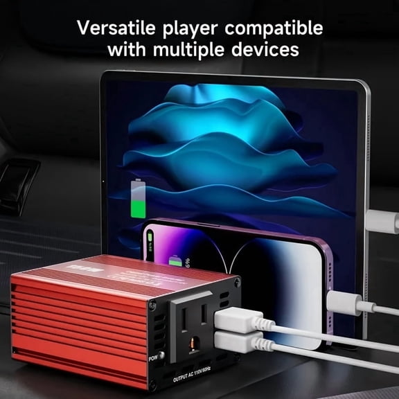 150W Car Power Inverter 12V DC to 110V AC with 3.1A Dual USB for Laptop Computer, Classic Red