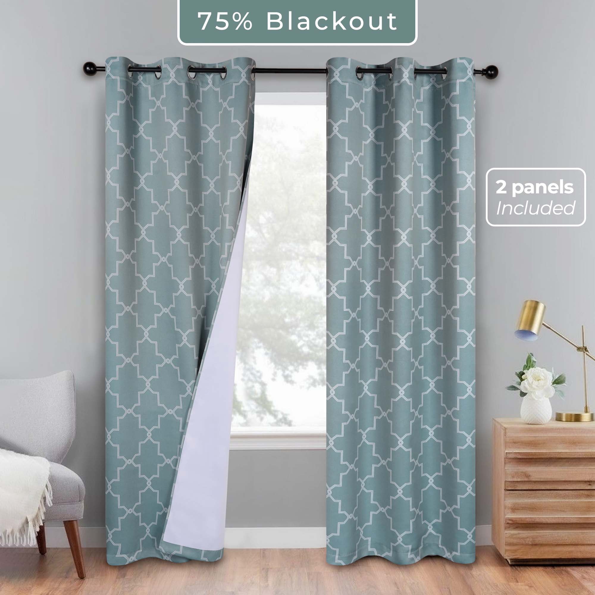 Superior Trellis Blackout Grommet Curtain Panel Pair, Set of 2 Curtains, 52"W x 84"L, Teal