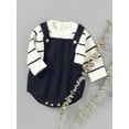 thumbnail image 6 of Toddler Baby Knit Sweater Rompers Striped Casual Fake Two Piece Warm Long Sleeve Jumpsuit, 6 of 9
