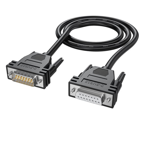 JUXINICE DB15 Cabel Male to Female Double Shielded 16ft/5M,DB 15 Extension Cable Black, 26awg Tinned Copper D-SUB 15 pin Straight Through Cord for CNC, UPS, PLC, Servo Driver.