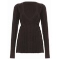 thumbnail image 3 of Women'S Cable Knit V Neck Sweater Slim Fit Long Sleeve Knitwear Casual Pullover Jumper Tops Brown S, 3 of 6