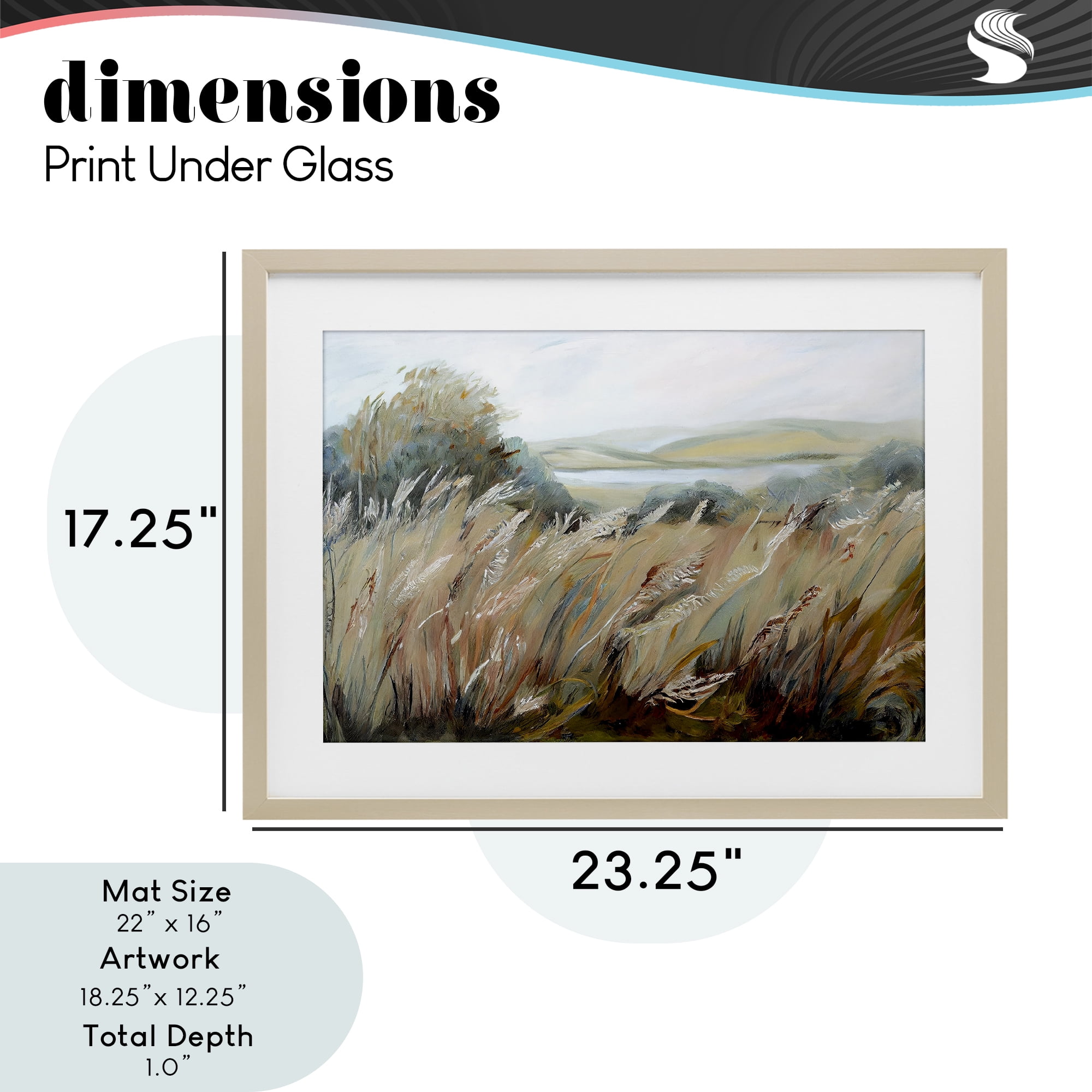 Windy Meadow Distortion Birch Framed Print Under Glass, design by Sasha