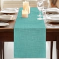 thumbnail image 3 of Vintage Teal Green Burlap Cotton Table Runner 13x36 Inches Short, Farmhouse Retro Solid Color Linen Texture Farmhouse Table Runners, Outdoor Dining Tablecloths Decor for Baby Shower/Party/Wedding, 3 of 8