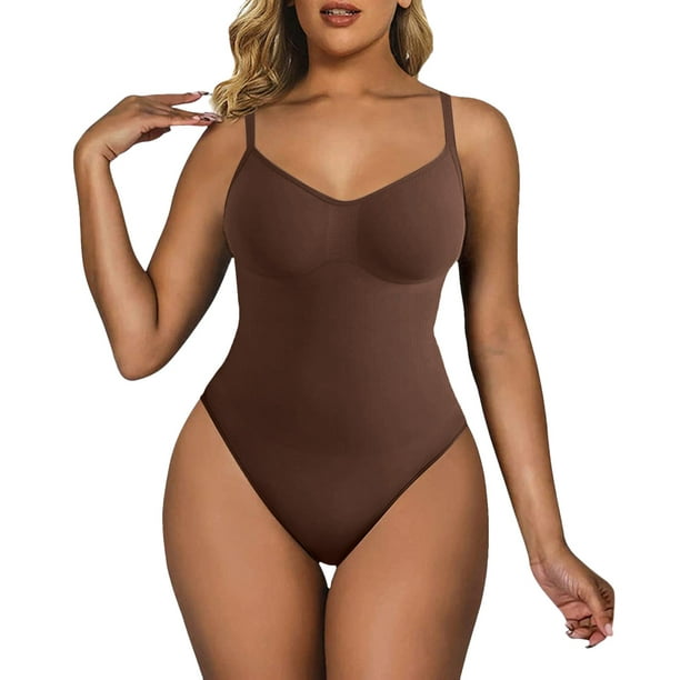 Cathalem Shapewear Tummy Control Seamless Sculpting Snatched Waist Body  Suit Thong or Brief,Brown XXXL 