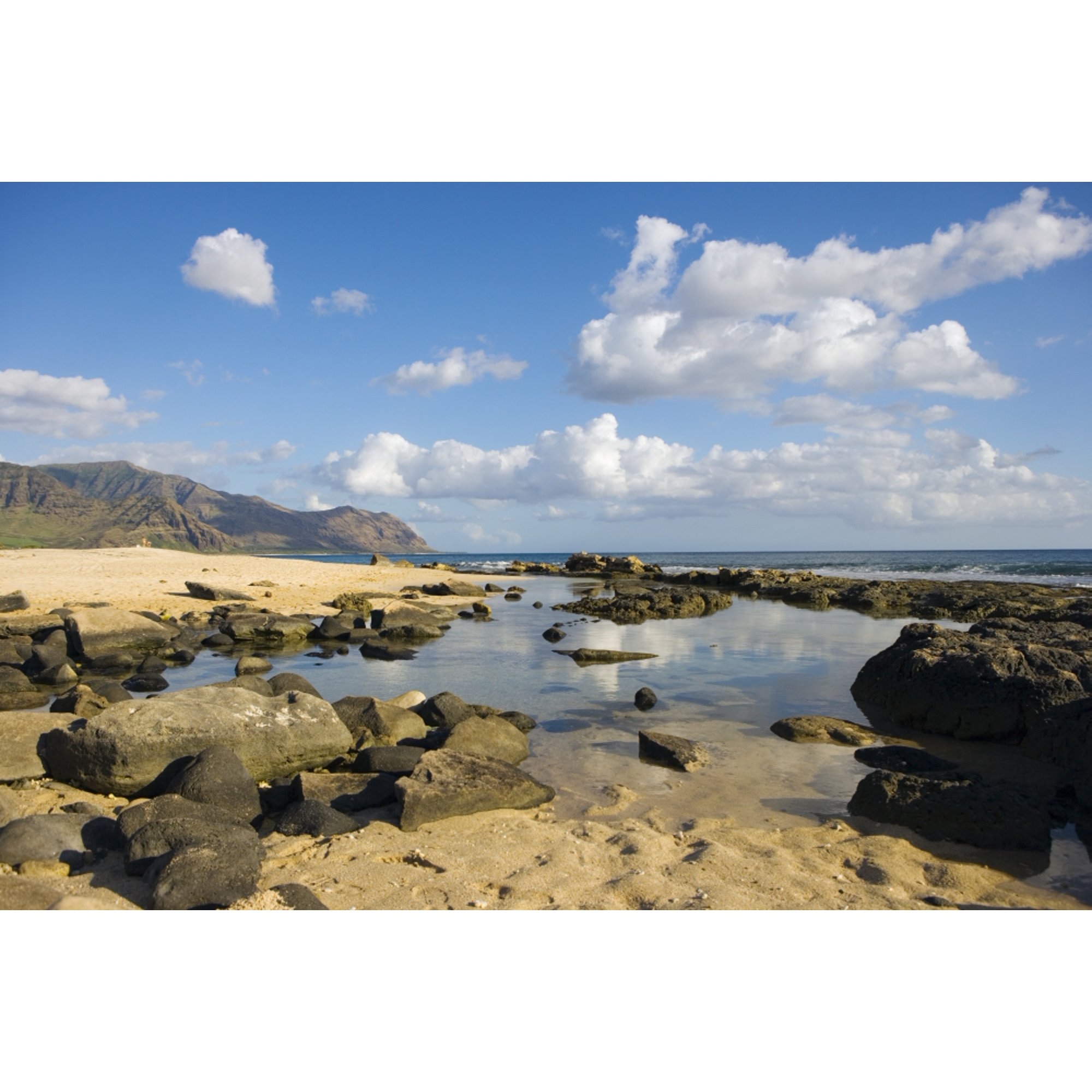 Hawaii Oahu Yokohama Bay Waianae Rocky Beach And Calm Ocean Canvas Art - Dana Edmunds Design Pics (36 x 24)