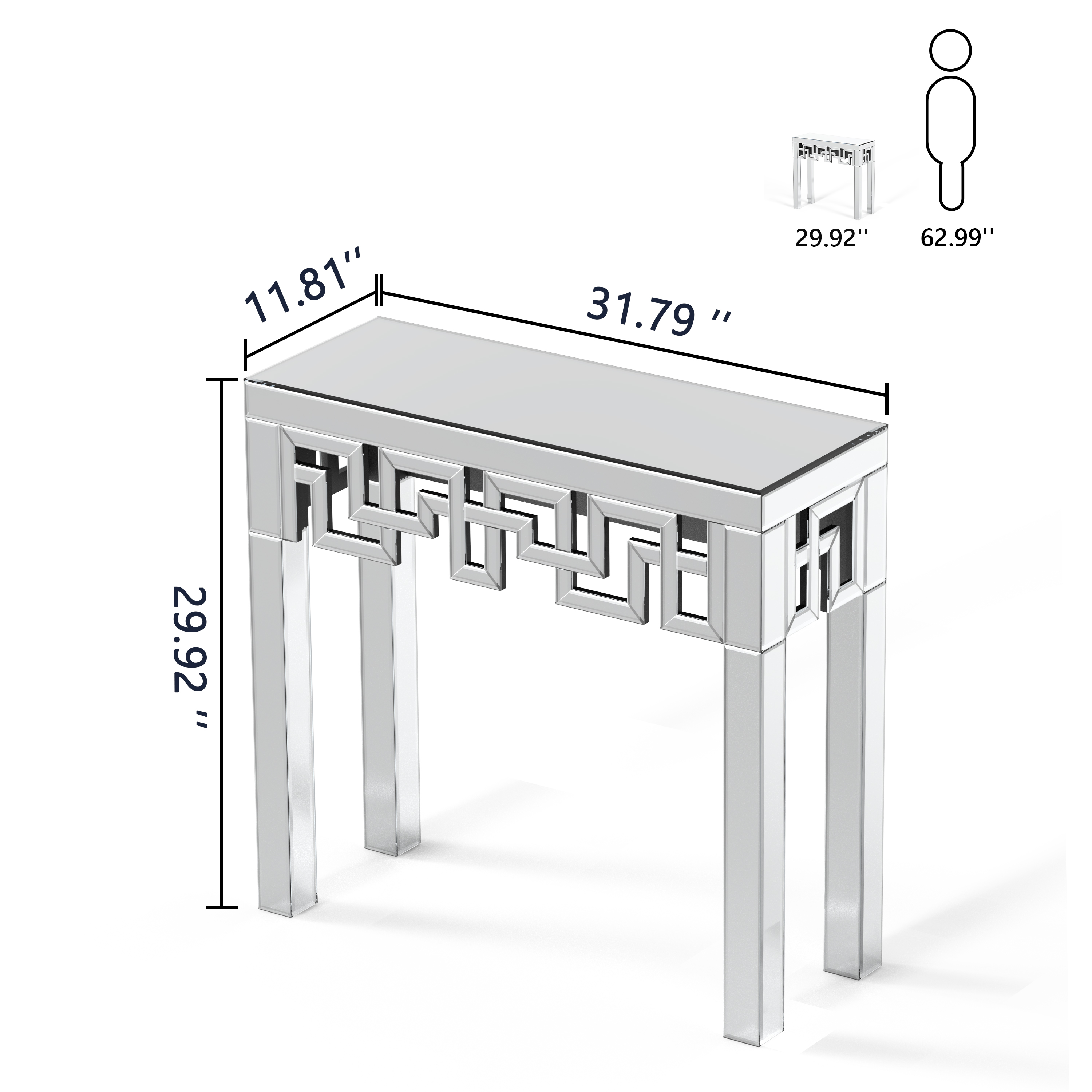 SHYFOY Modern Grecian Venetian Mirrored Console Table Glass Sofa Table Silver Entryway Table for Living Room