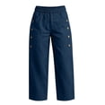 thumbnail image 4 of Women's Straight Leg Capri Pants Elastic Waist Cotton Blend Lounge Navy Loose Fit Cropped Pants with Pockets Size M, 4 of 6