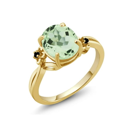 14k Green Ring - 2.66 Ct Oval Green Prasiolite Diamond 14K Yellow Gold Ring