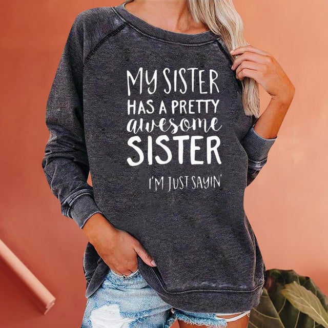 Meichang Sweat-Shirt pour Femmes Manches Longues Col Rond Pull Décontracté Raglan Confortable Sweat-Shirts Vintage Lettre Graphique